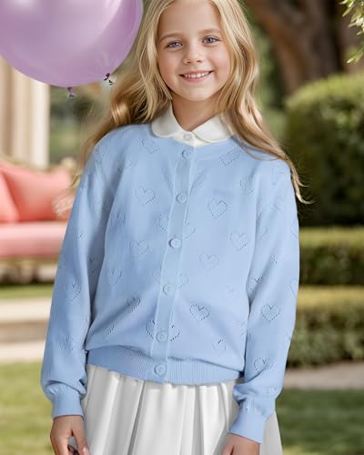 BOBOYOYO Girls Cardigan 100% Cotton Kids Heart Cardigan Sweater Valentines — view 3