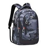 GRUOTEIS Camo School Backpack for Boys, Camouflage Bookbags Boys Backpack for Elementary Middle Junior High School Bag Kids, C-Camo Black