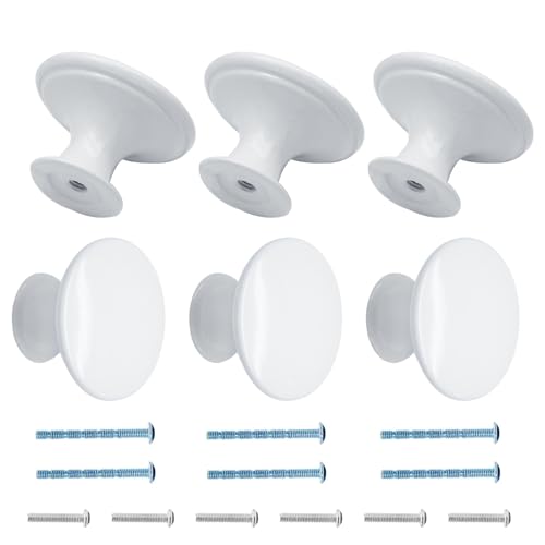 Comparison: Best Color Knobs For White Cabinets 7 Cionyce 6 Pcs White Cabinet Knobs Metal Round Drawer Knobs 1.18" Diameter Kitchen Cabinet Handle Hardware(with Mounting Screws)