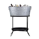 BREKX Aspen Galvanized Beverage Tub With Stand for Parties - 25-Quart Drink Tub w/Handles - 6 Gallon Galvanized Bucket, Bend, Dent, & Leak Resistant - Cooler Stand Included - Ash Gray