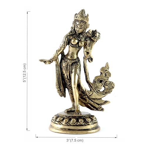 Image of Two Moustaches Standing Tara Devi 5 Inches Brass Statue, Tara Devi Idol, Living Room Decor, Goddess Tara Statue, Standard, Pack of 1