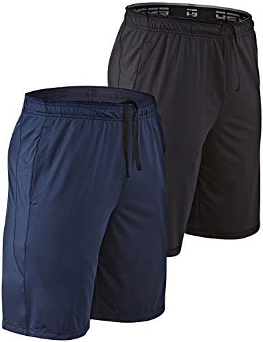 DEVOPS Men's 2-Pack Loose-Fit 10" Workout Gym Shorts with Pockets (2X-Large, Black/Navy)