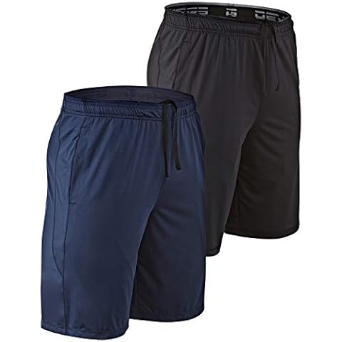 DEVOPS Men's 2-Pack Loose-Fit 10" Workout Gym Shorts with Pockets (Large, Black/Navy) Cover