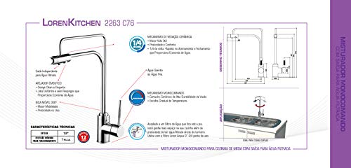 Monocomando Cozinha com Saída Agua Filtrada Lorenkitchen 2263 C76, Lorenzetti, 7048268, Cromado