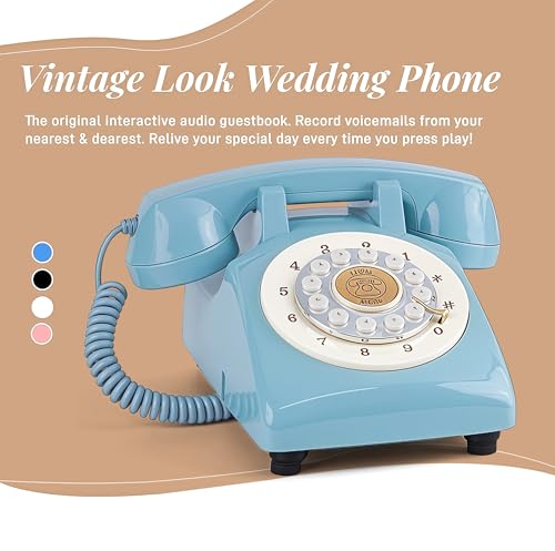 Image of RetroVox Audio Guest Book Wedding Phone Guestbook Guest Audio Message Book, Vintage Style for Wedding Reception, Bridal Shower, Baby Shower（A Blue）