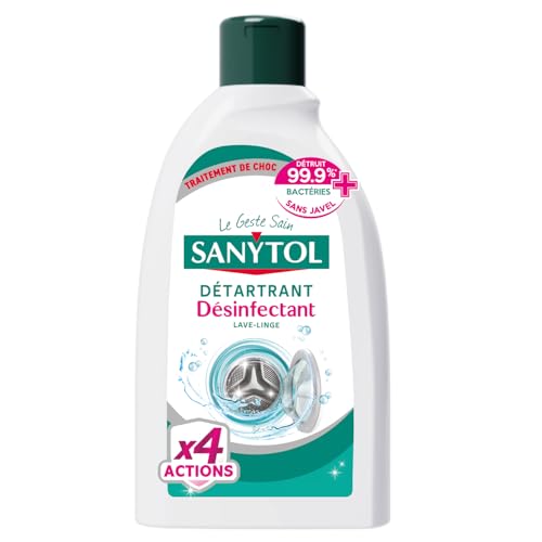 Sanytol - Détartrant Désinfectant Machine à Laver - 250 ml - Nettoyant Lave-Linge Désodorisant, Sans Javel - Formule Tout en Un Anti-Calcaire, Anti-Odeurs,...