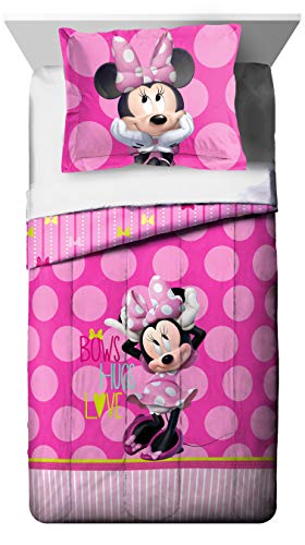 Jay Franco Minnie Mouse Bigger Bow Twin Comforter and Sham Set (Offical Disney Product)