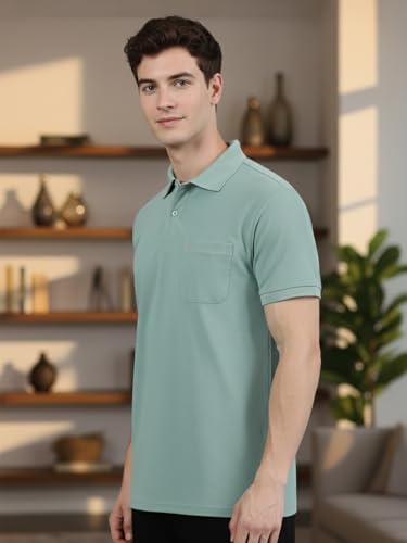 Image of Lux Cozi Men's Cotton Blend Polo T-Shirt with Chest Pocket | Collar T-Shirts for Men | Half Sleeves | Plain - Regular Fit (Pack of 1)