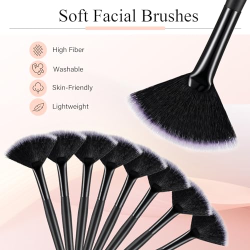 Image of 9 Pieces Facial Fan Mask Brushes, Soft Facial Applicator Brushes Tools for Peel Glycolic Makeup for Mud Cream(Black with White)