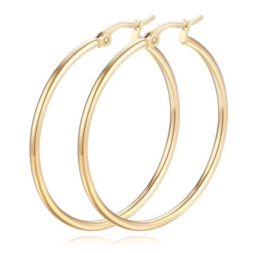 14K Gold Hoop Earrings for Women 14K Gold Earrings Classic Shiny Gold Earring for Women