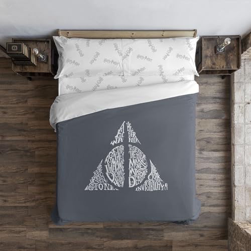 Housse de couette 100% coton 260x240 cm lit 180 avec boutons élégants Reliquias Lettering