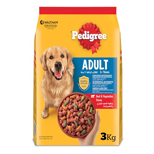 Pedigree Dog Food Beef & Vegetables Flavour Dog Food Dry 3Kg Complete & Balanced Dog Dry Food For Adult Dogs