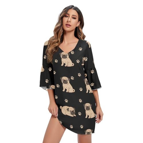 Robe de cocktail noire en mousseline de soie col en V pour femme