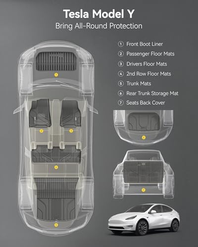Image of 3W Tesla Model Y Floor Mats 2020-2024 2025(Not for Juniper), Cargo Liners & Frunk & Seatback Protector Mats,TPE Custom Fit All Weather, Full Set, Accessories 5-Seater | Cargo Liners & Frunk & Seatback Protector Mats,TPE Custom Fit All Weather, Full Set, Model Accessories 5-Seater