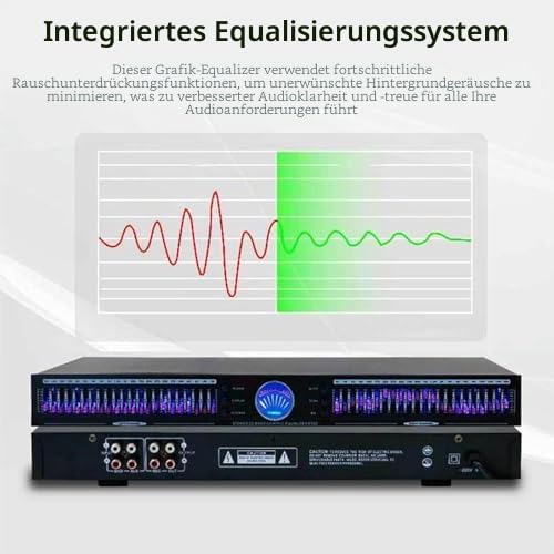 22-Band Stereo Graphic Equalizer mit zwei Kanälen, 10 voreingestellten Effekten und Rauschunterdrückung für HiFi Home Audio und Aufnahmestudios