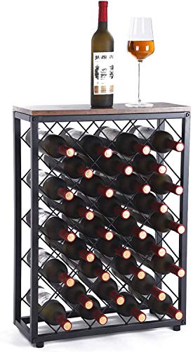 INDIAN DECOR 20180 Wine Rack, Floor Wine Holder Free Standing Wine Storage with Table Top Metal Wood Frame Wine Shelf for Home Bar Cabinet Pantry, 32 Bottles – Black – Made in India!