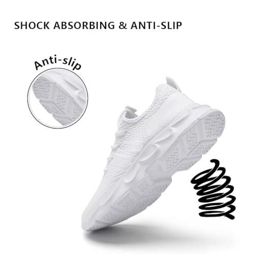 Image of Mens Running Shoes Slip On Walking Sneakers Slip Resistant Athletic Sports Mesh Workout Casual Sports Shoes Ultra Lightweight Breathable White US 11