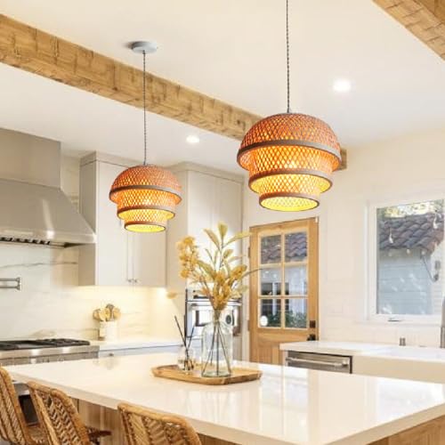 Lustre rotin table à manger suspension E27 ajustable pour café
