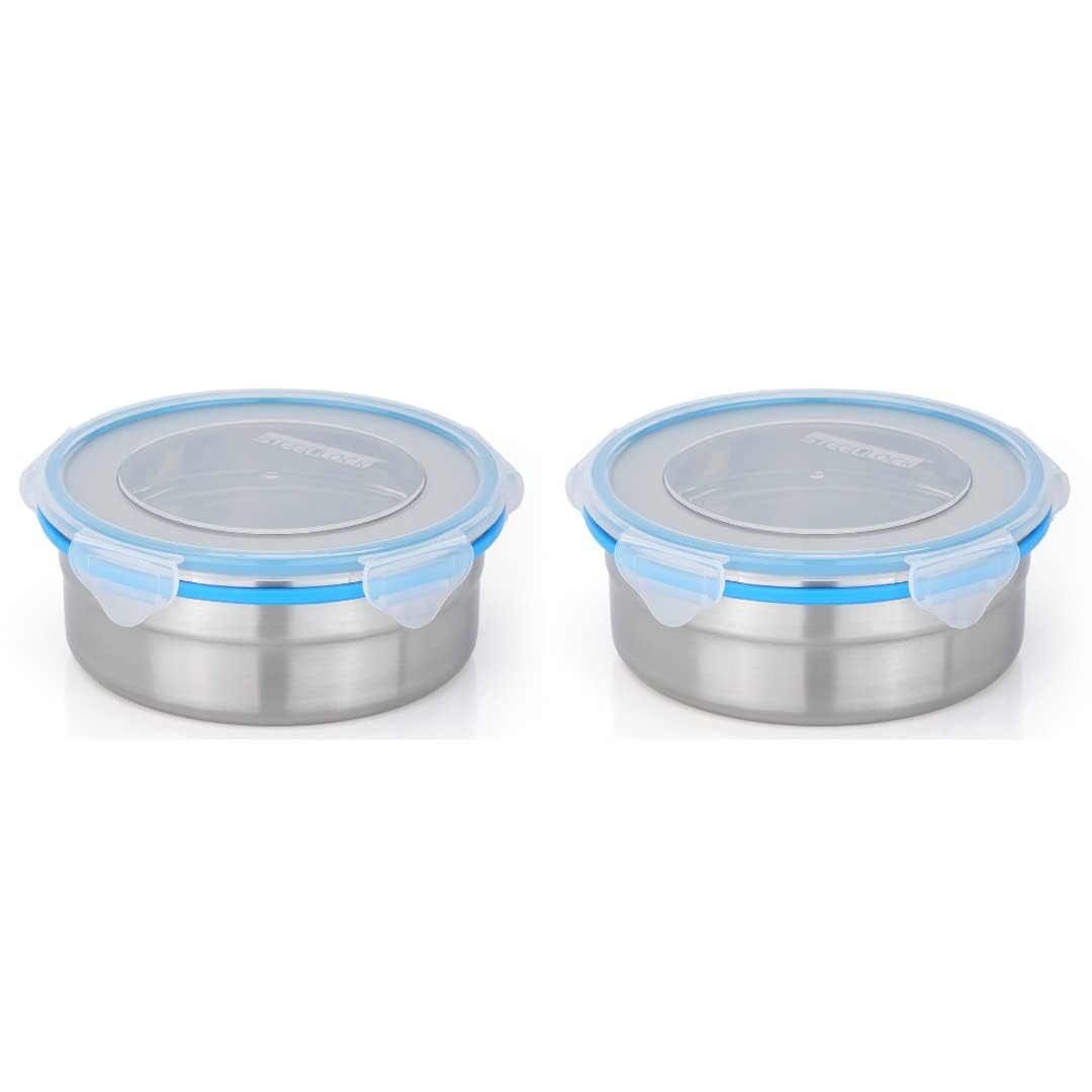 STEELLOCK Stainless Steel Airtight Container with Lid | Leakproof, BPA-Free, Durable Kitchen Storage | Multipurpose Food Storage Containers for Kitchen | SL-1401-set of 2, 750ml each, Blue