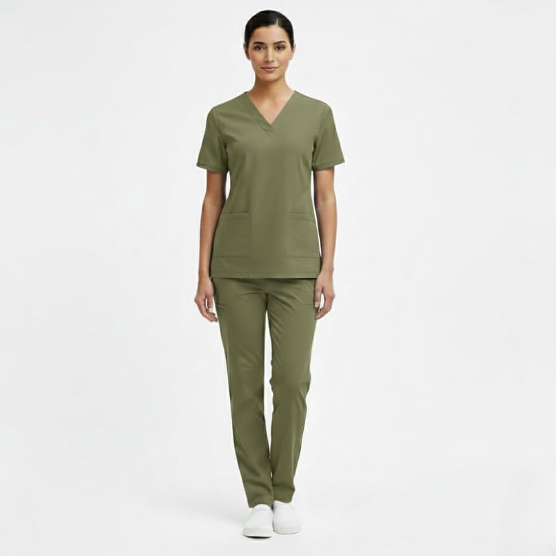 Image of TrendyUniform Unisex Regular Fit Polyester Cotton Scrub Suit for Componder| V-Neck Top and Drawstring Pant |Half Sleeves Hospital Uniform for Doctors, Nurses and Dentist, OT