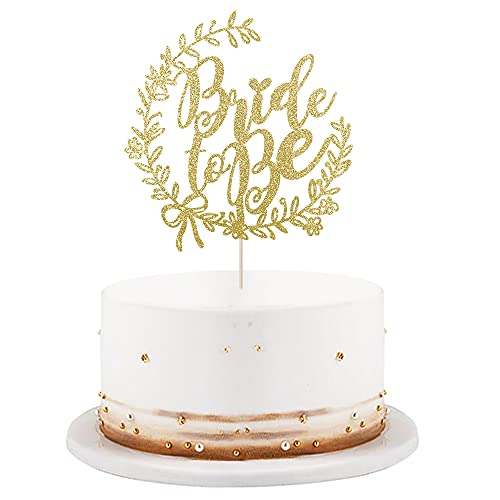 LVEUD Bride To Be Cake Topper- Golden Glitter Bridal Shower Cake Topper, Bridal Shower Toppers, Bachelorette Cake Topper, Bride Cake Topper for Bridal Shower
