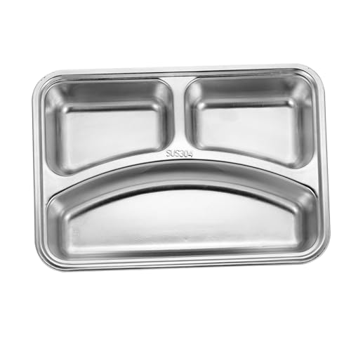 BEBEMOKO 304 Stainless Steel Grid Plate Thickened Tableware Divided Food Serving Tray Bento Plate for Adults Easy to Clean