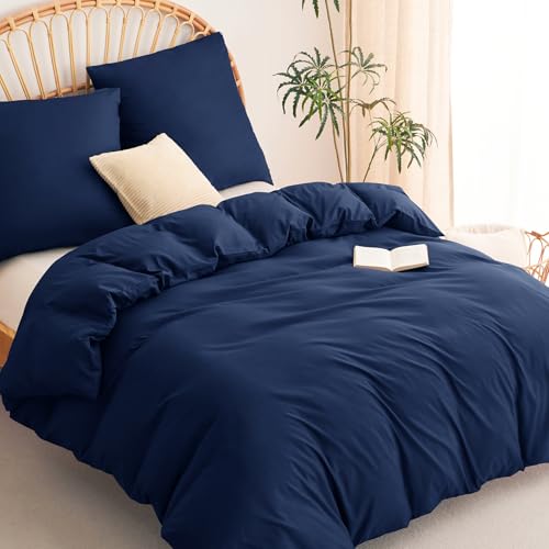 WAVVE Bettwäsche 200x200 3teilig Marineblau - 1 Bettbezug 200 x 200 cm mit...