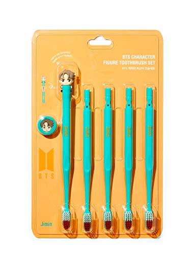 [BTS Merchandise for Girls] BTS Character Figure Toothbrush Set with Convenient Magnetic Holder (5 Set, Jimin)