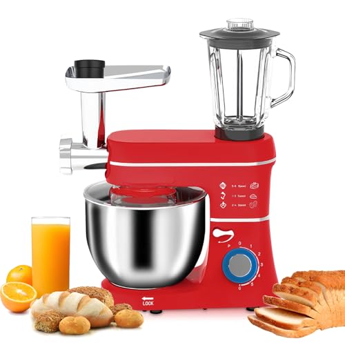 Food Mixers Stand Mixer Dough Hook, Whisk, Beater, 5 Speed Settings,With 10l Blender And Meat Grinder Electric Kitchen Mixer,1400w For Home Baking (Black)