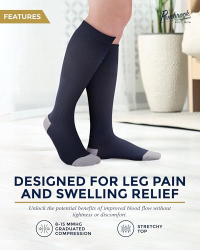 Pembrook Bamboo Viscose Light Compression Socks - 3 Pairs | 8-15 mmhg Compression Socks | Knee High Comfort Support Socks3