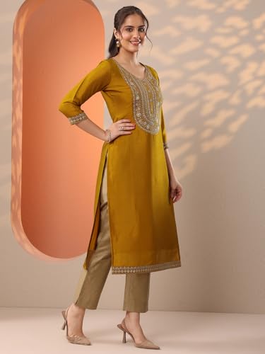 Image of Libas Yoke Design Silk Straight Kurta for Women Suit