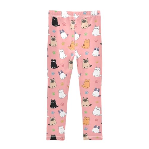 Cute Cartoon Simple Cats Pink Girls Leggings Soft Comfortable Athletic Leggings Dancing Pants for 4-10 Years2