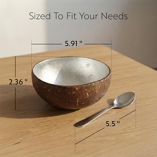 Restaurantware Coconut Serving Bowls 1 Count 15.84 Ounces Handmade Lacquered Coconut Shell Bowls Decorative Artisan Silver Oval Design Sustainable Cold Food Bowls, Decorative Reusable by Restaurantware - Image 2