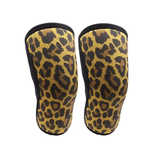 RUNTOP Knee Sleeves(1 PAIR) 7 mm Neoprene Knee Supports Pain Compression Brace Cap for Squats Cross Fitness Training WODS Weightlifting Powerlifting Knee Pads For Men Women Kids (M, Yellow Leopard)