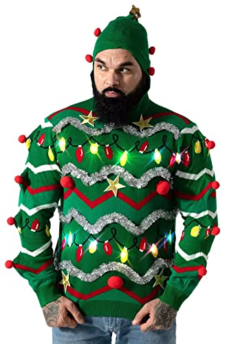 Ugly Christmas Sweater, Funny Chunky Fair Isle Jumper with Santa Reindeer Snowflake,Unisex Festive Knitted Xmas Pullover Long Sleeve Pullover for Party