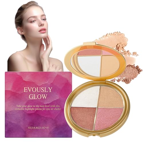 Eye & Cheek Palette - Eyeshadow and Highlighter Makeup 4 in 1 Eyeshadow Palette Multi Use Eye Shadow Blush Highlighter Blendable Long Lasting Glow Powder Natural Radiant Makeup Kit