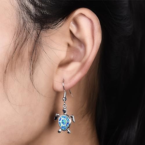 Tiny Turtles Dangle Drop Earrings 925 Sterling Silver Pin Lovely Animal White Opal Hook Hoop Earring Drops Delicate Jewelry Gift for Women Girls Sensitive Ears4