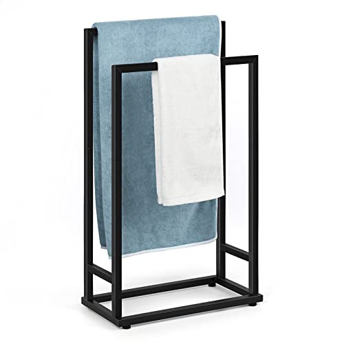 Standing Towel Rack, 2 Tier Stainless Steel Towel Racks Stand for Bathroom, Hand Towel Drying Rack Holder, Towel Bar Stand Blanket Rack, Black