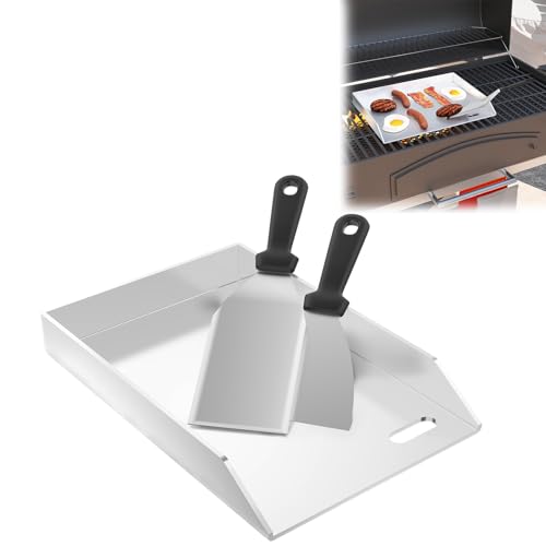 LZQ Plancha de acero inoxidable 30 x 20 x 4 cm | Plancha de acero inoxidable para parrillas de gas y carbón vegetal | 4 mm de grosor | Accesorios para barbacoa | Incluye espátula y bandeja colectora