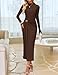 ZESICA Women's 2026 Spring Long Sleeve Bodycon Dress Mock Neck Wedding Guest Cocktail Party Long Midi Dresses Brown Small