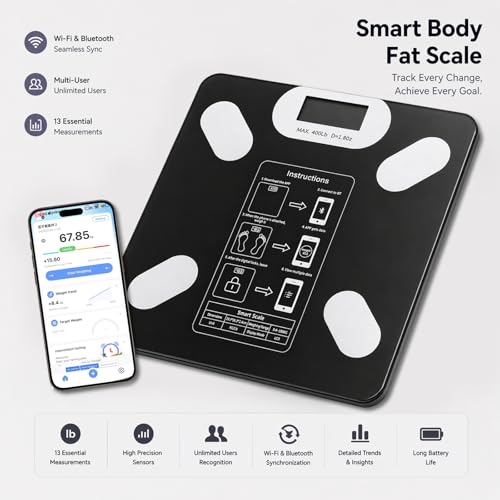 Báscula digital para baño y grasa corporal 400 lb negra miniatura 3