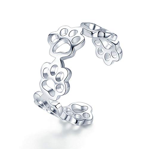 Anneau réglable en argent avec motif patte de chat mignon pour femme
