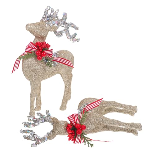 HAMPPLIES Estatua De Reno Navideño De Plástico Purpurina para Decoración De Mesa Chimenea y Repisa Figuras De Ciervo Navideño