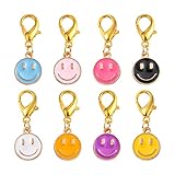 Ipotkitt 100Pcs Flat Round with Happy Face Alloy Enamel Charm Pendants Decorations with Zinc Alloy Lobster Claw Clasps for DIY Making - 31mm