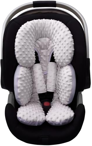 Image of Pro Goleem Infant Car Seat Head Neck Body Support, Ultra-Soft Minky and Microfiber Newborn Car Seat Strap Pads, Perfect for CarSeat, Stroller, 2-in-1 Reversible, for Boys and Girls, Gray