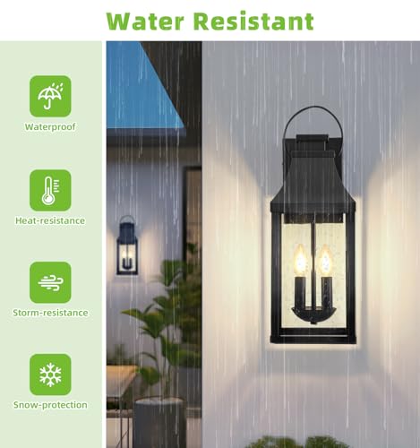 Image of 20'' 2 Pack Outdoor Wall Sconce Lights, Large Black Exterior Porch Lantern