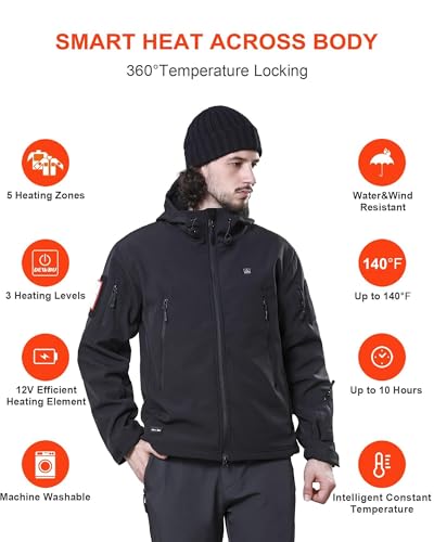 DEWBU Heated Jacket for Men with 12V Battery Pack Winter Outdoor Soft Shell Electric Heating Coat3