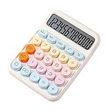 💗 Réduction des erreurs 12 chiffres LCD calculatrice mécanique avec gros boutons ronds, couleurs bonbon, pour bureau, école, maison, étudiants, comptables - blanc, bleu, jaune, violet