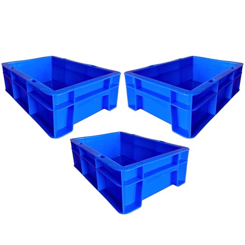 Image of SINGHAL Storage Plastic Crates 300x200x100 MM Pack of 3, Vibrant Blue
