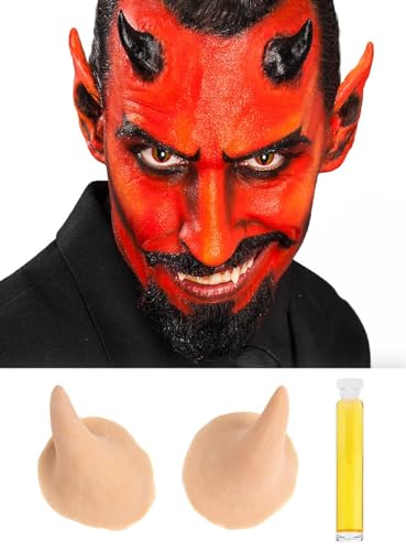 Maskworld Kleine Teufel Hörner Latexapplikation Dämon hautfarben - überschminkbar - Halloween, Karneval, Horror-Party Verkleidung Accessoire, inkl. Mastix Hautkleber - Falsche Körperteile